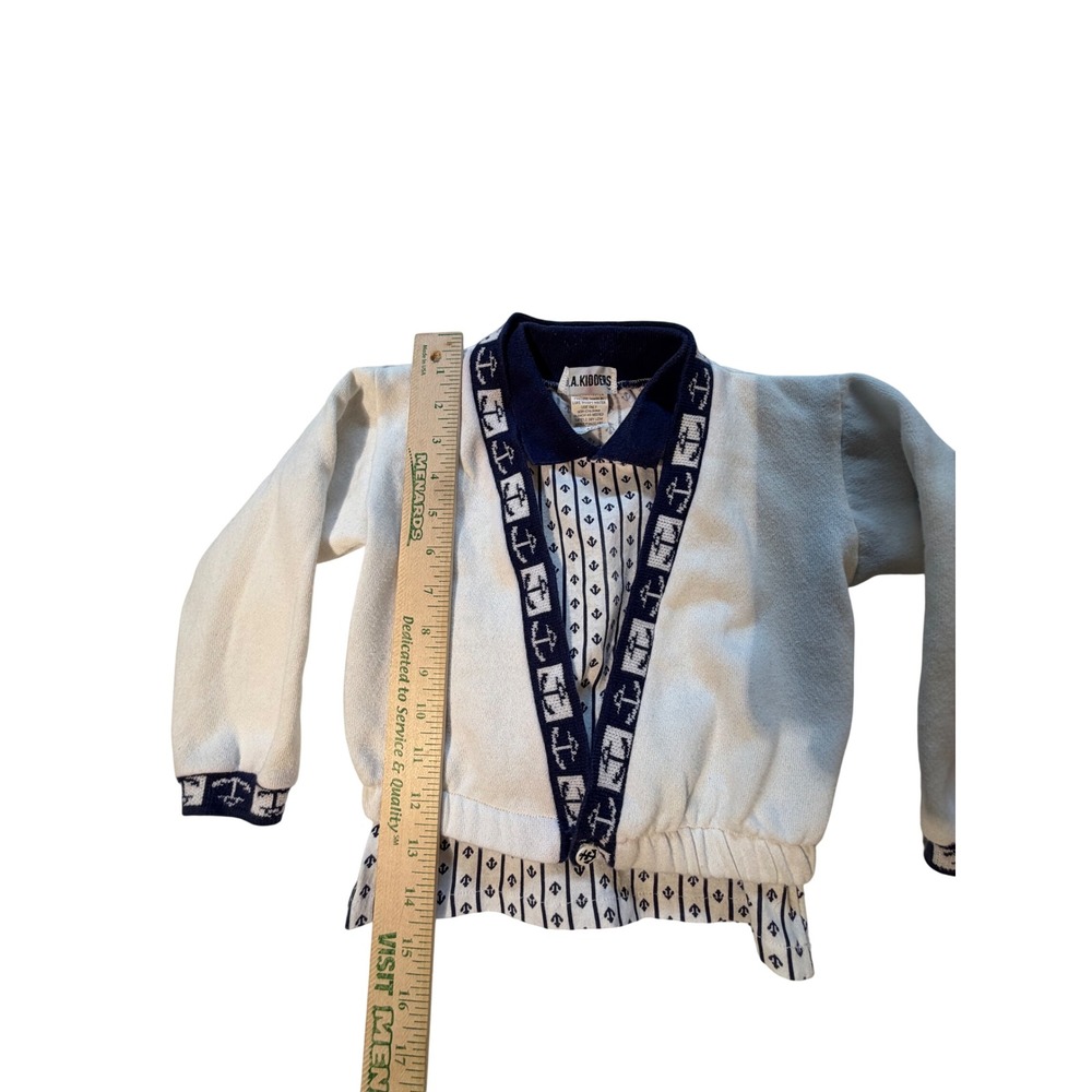 Y2K L.A. Kidders Boys Vintage 3 Piece Nautical Set Cardigan Polo Pants Navy 4T - Picture 3 of 14